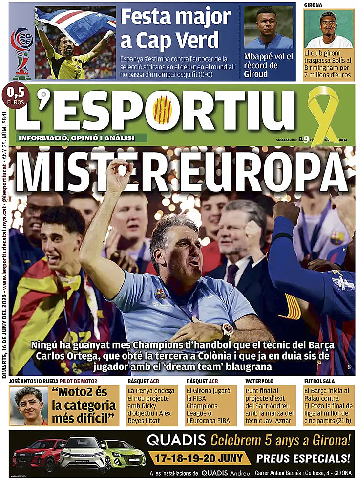 Portada L'Esportiu de hoy - Quiosco 16 junio 2026