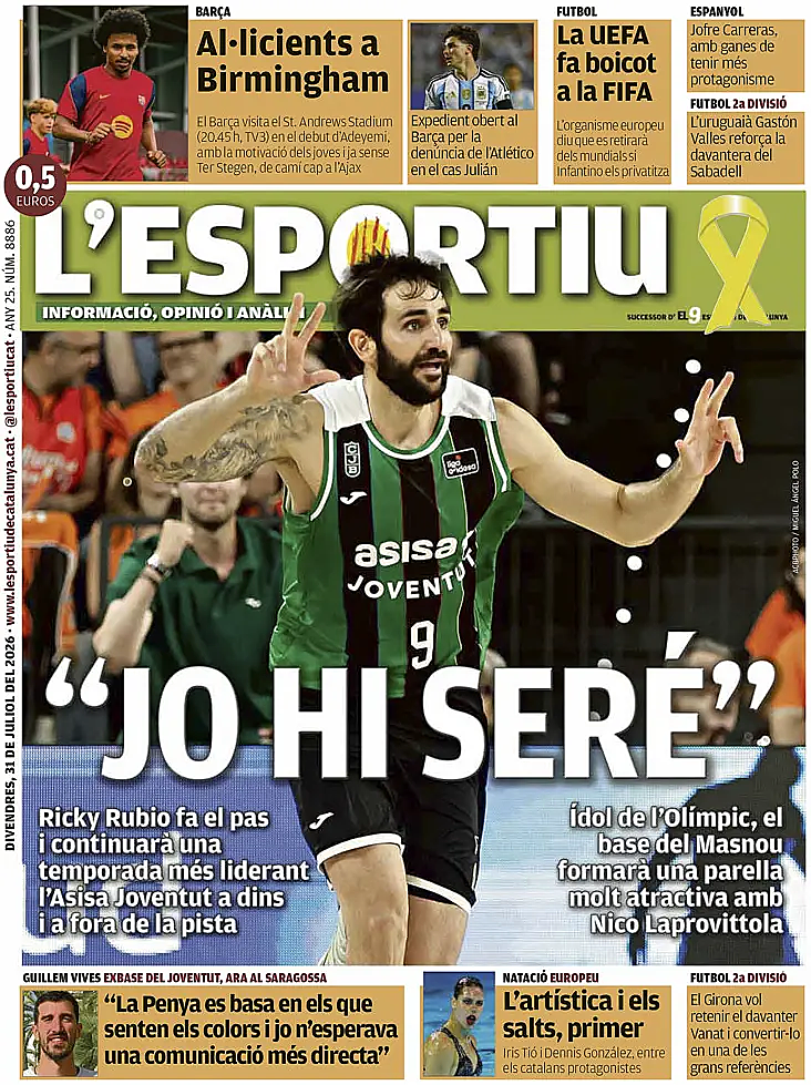 Portada L'Esportiu de hoy - Quiosco 31 julio 2026