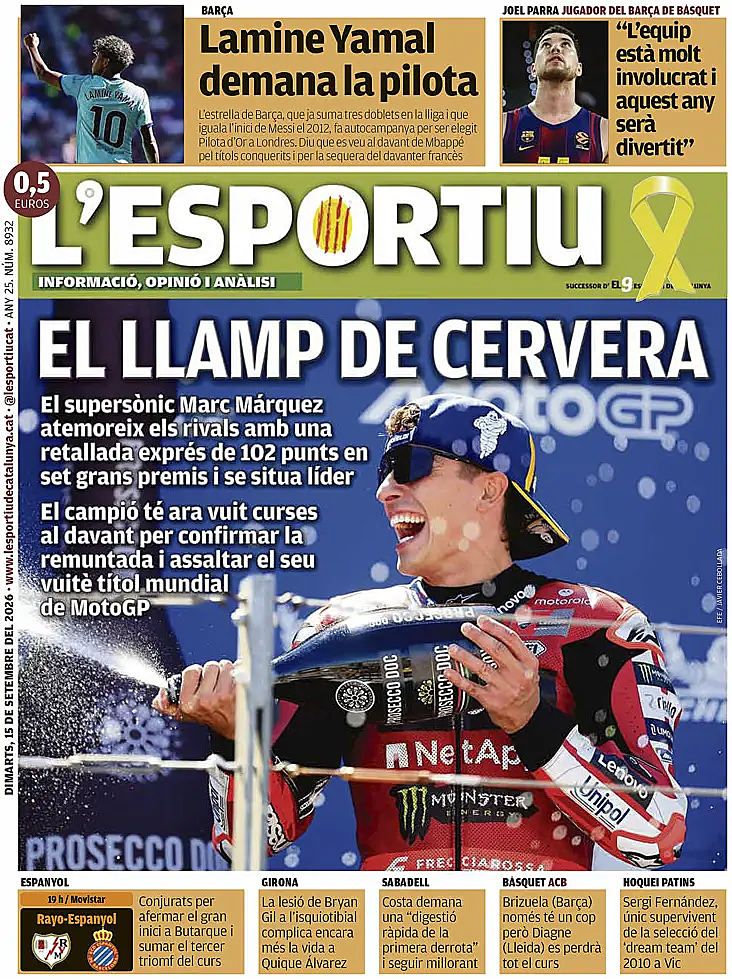 Portada L'Esportiu de hoy - Quiosco 15 septiembre 2026