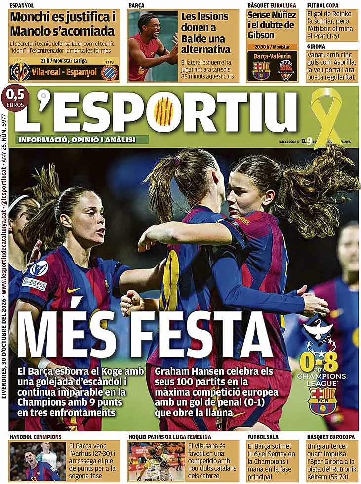 Portada L'Esportiu de hoy - Quiosco 30 octubre 2026