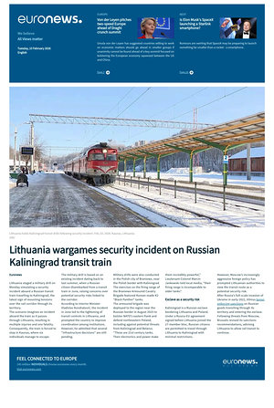 Prima pagina EuroNews (English) di oggi - Quotidiano estero