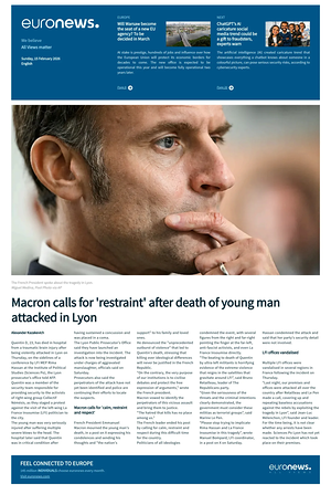 Prima pagina EuroNews (English) di oggi - Quotidiano estero