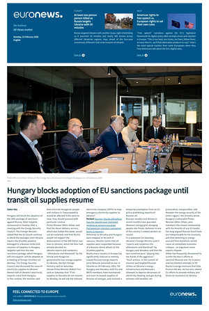 Prima pagina EuroNews (English) di oggi - Quotidiano estero