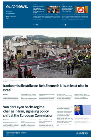 Prima pagina EuroNews (English) di oggi - Quotidiano estero