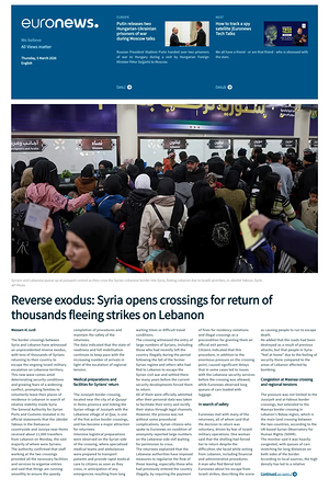 Prima pagina EuroNews (English) di oggi - Quotidiano estero