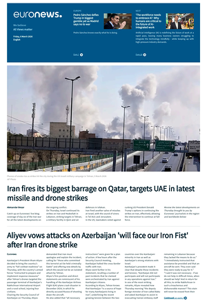 Prima pagina EuroNews (English) di oggi - Quotidiano estero