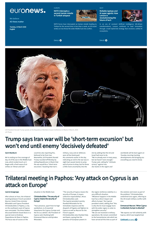 Prima pagina EuroNews (English) di oggi - Quotidiano estero