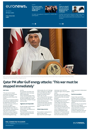 Prima pagina EuroNews (English) di oggi - Quotidiano estero