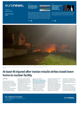 Prima pagina EuroNews (English) di oggi - Quotidiano estero