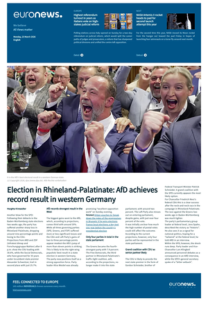 Prima pagina EuroNews (English) di oggi - Quotidiano estero