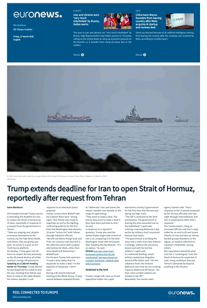 Prima pagina EuroNews (English) di oggi - Quotidiano estero