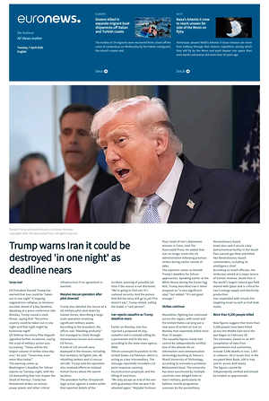 Prima pagina EuroNews (English) di oggi - Quotidiano estero