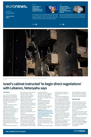 Prima pagina EuroNews (English) di oggi - Quotidiano estero