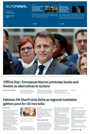 Prima pagina EuroNews (English) di oggi - Quotidiano estero