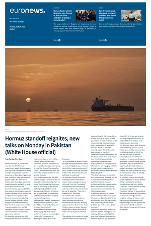 Prima pagina EuroNews (English) di oggi - Quotidiano estero