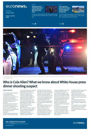 Prima pagina EuroNews (English) di oggi - Quotidiano estero