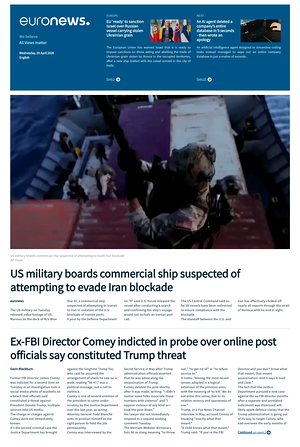 Prima pagina EuroNews (English) di oggi - Quotidiano estero