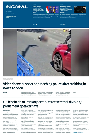 Prima pagina EuroNews (English) di oggi - Quotidiano estero