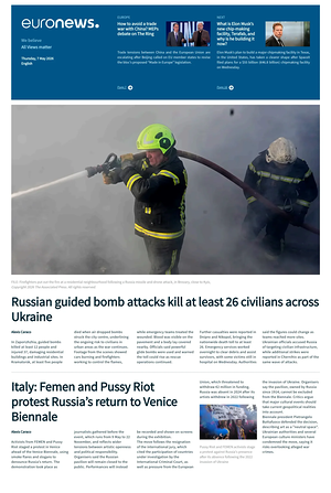 Prima pagina EuroNews (English) di oggi - Quotidiano estero