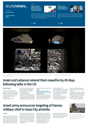 Prima pagina EuroNews (English) di oggi - Quotidiano estero
