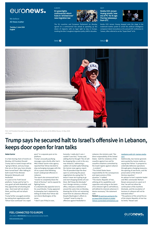 Prima pagina EuroNews (English) di oggi - Quotidiano estero