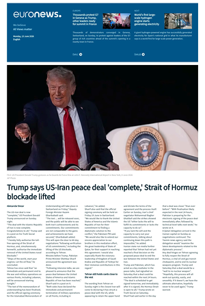 Prima pagina EuroNews (English) di oggi - Quotidiano estero