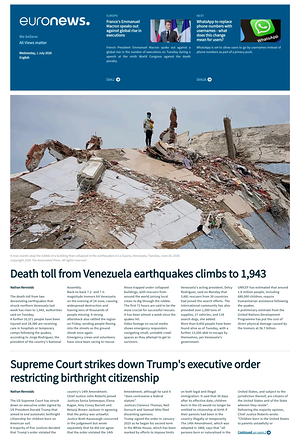 Prima pagina EuroNews (English) di oggi - Quotidiano estero