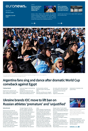 Prima pagina EuroNews (English) di oggi - Quotidiano estero
