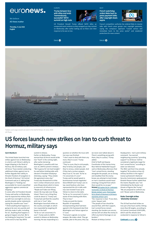 Prima pagina EuroNews (English) di oggi - Quotidiano estero