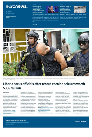 Prima pagina EuroNews (English) di oggi - Quotidiano estero