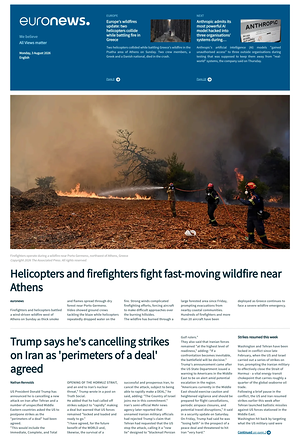 Prima pagina EuroNews (English) di oggi - Quotidiano estero