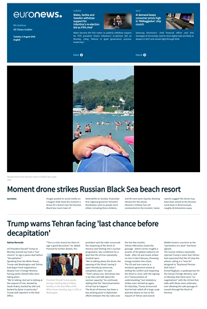 Prima pagina EuroNews (English) di oggi - Quotidiano estero