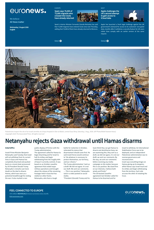 Prima pagina EuroNews (English) di oggi - Quotidiano estero