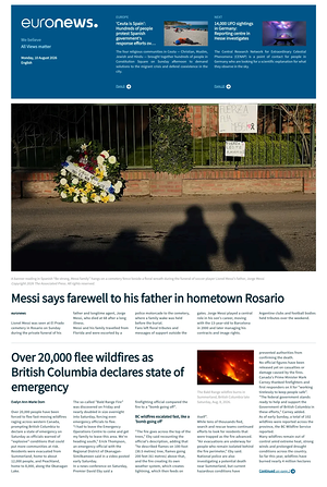 Prima pagina EuroNews (English) di oggi - Quotidiano estero