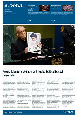 Prima pagina EuroNews (English) di oggi - Quotidiano estero