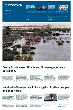 Prima pagina EuroNews (English) di oggi - Quotidiano estero
