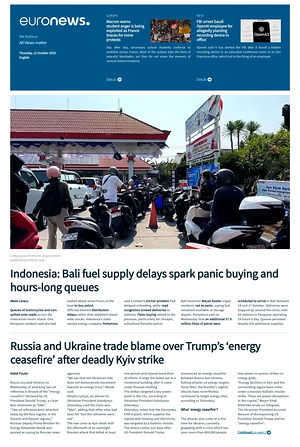 Prima pagina EuroNews (English) di oggi - Quotidiano estero