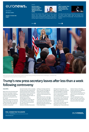 Prima pagina EuroNews (English) di oggi - Quotidiano estero