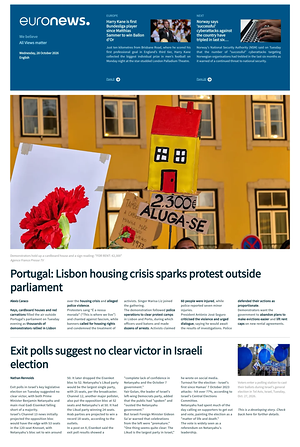 Prima pagina EuroNews (English) di oggi - Quotidiano estero
