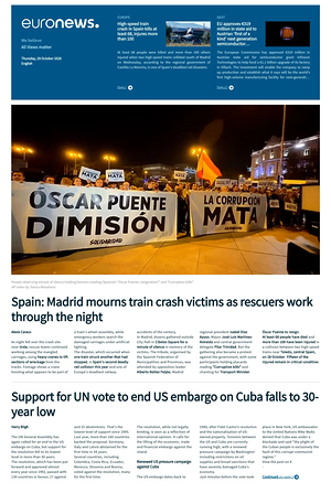 Prima pagina EuroNews (English) di oggi - Quotidiano estero