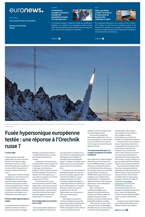 Prima pagina EuroNews (French) di oggi - Quotidiano estero