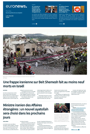 Prima pagina EuroNews (French) di oggi - Quotidiano estero