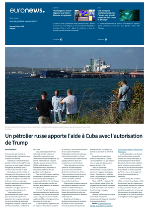 Prima pagina EuroNews (French) di oggi - Quotidiano estero