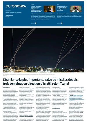 Prima pagina EuroNews (French) di oggi - Quotidiano estero