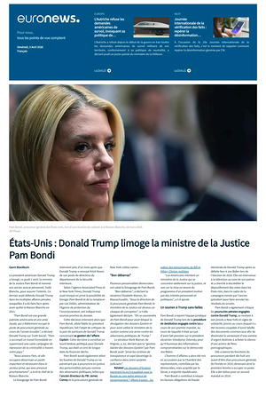 Prima pagina EuroNews (French) di oggi - Quotidiano estero