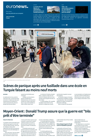 Prima pagina EuroNews (French) di oggi - Quotidiano estero