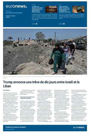 Prima pagina EuroNews (French) di oggi - Quotidiano estero