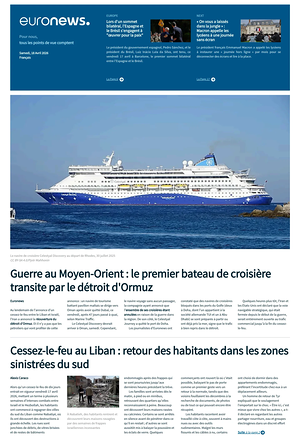 Prima pagina EuroNews (French) di oggi - Quotidiano estero