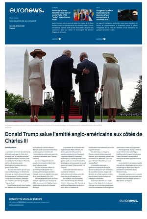 Prima pagina EuroNews (French) di oggi - Quotidiano estero