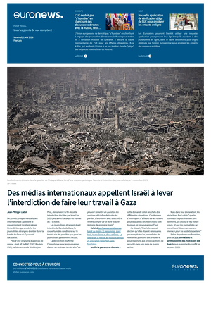 Prima pagina EuroNews (French) di oggi - Quotidiano estero
